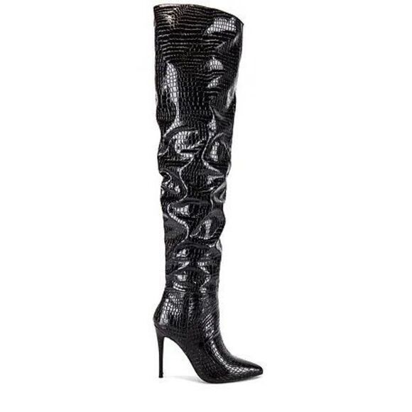 Steve Madden Harlow Black Croco Embossed Over The Knee High Heel Boots Size 8 - Picture 16 of 16